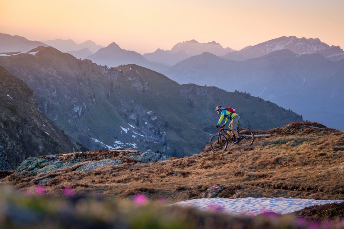 Male mountainbiker on a trail in the mountains