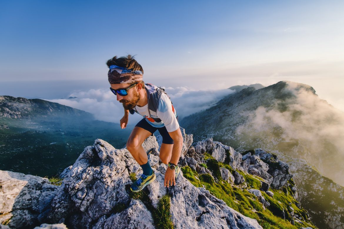 Ultra marathon athlete in the mountains during a workout